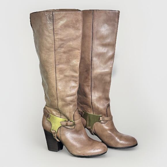 Saks Fifth Avenue Leather Knee High Boots Womens Sz 6.5 Brown Equestrian Sammie - Picture 1 of 9